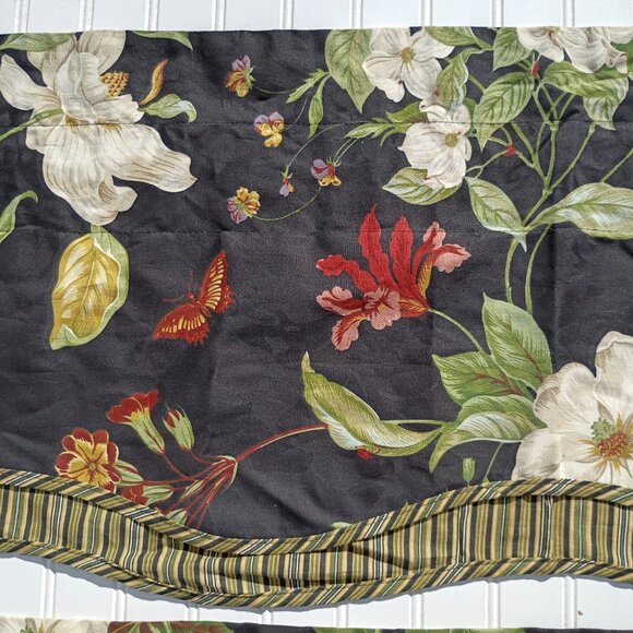 WAVERLY Williamsburg Black Magnolia Garden Valances SET OF 4 Floral Layered Vtg - Picture 9 of 11